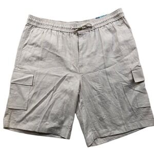 Cubavera Cargo Shorts Mens XL Beige Linen Drawstring Waist Casual Summer NEW